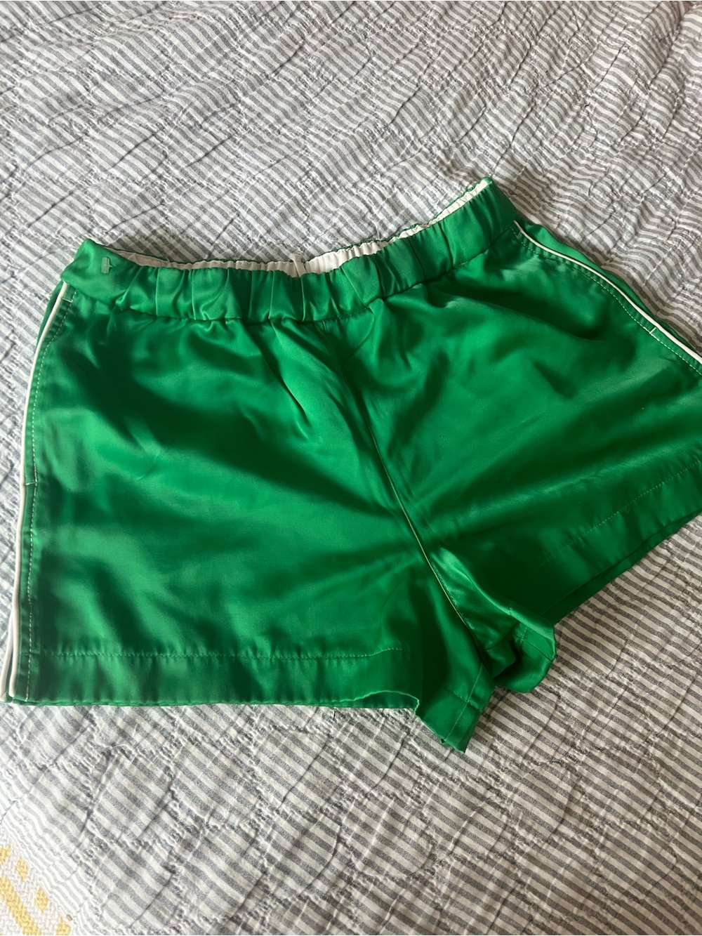 Zara Emerald Green Satin Athletic Shorts with White Piping